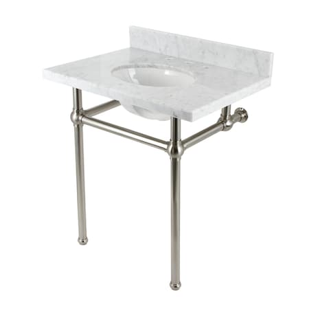 Kingston Brass 30 Console Sink with Brass Legs 8Inch, 3 Hole, Marble WhiteBrushed Nickel KVBH3022M88